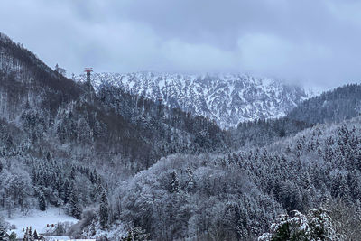 Scenic view of snow covered hills infront of hochfelln against sky