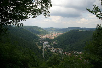 View of city against cloudy sky