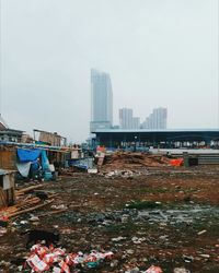 Modern cityscape against clear sky