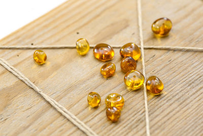 High angle view of objects on table