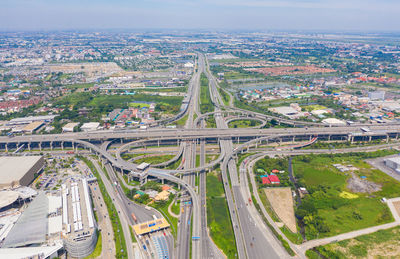 High angle view of cityscape against sky