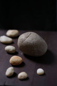 Close-up of stones on table