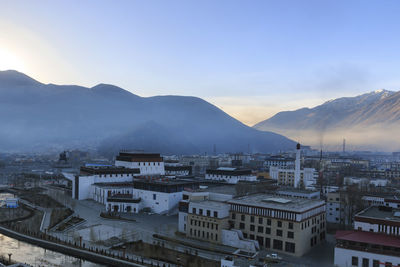 High angle view of town in winter