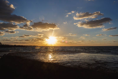 Scenic view of sea against sky at sunset