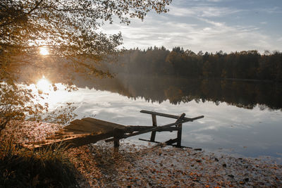 Scenic view of lake against sky during sunset