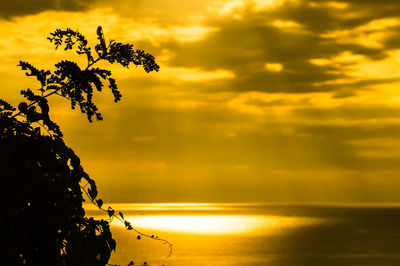 Scenic view of sea against orange sky