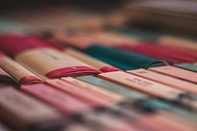 Full frame shot of books on table