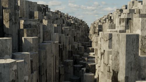 Valley made of concrete pillars 3d render