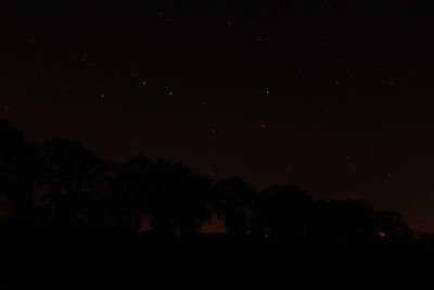Low angle view of silhouette trees against sky at night