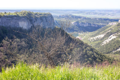 High angle view of land against sky