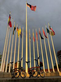 Low angle view of flag against sky