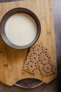 High angle view of ice cream in bowl on table