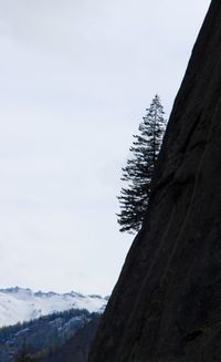 Low angle view of snow covered mountain against sky