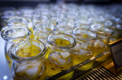 High angle view of glasses on table