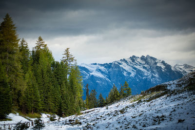 Scenic view of snowcapped mountains against sky