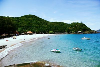 Scenic view of boats in sea