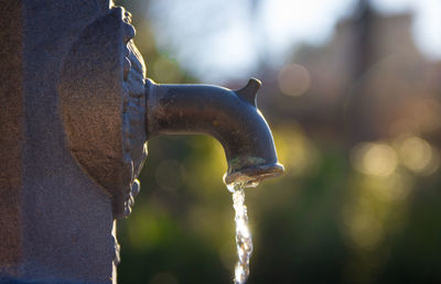Close-up of water faucet against blurred background