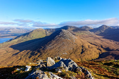 Aerial view of mountain range against sky