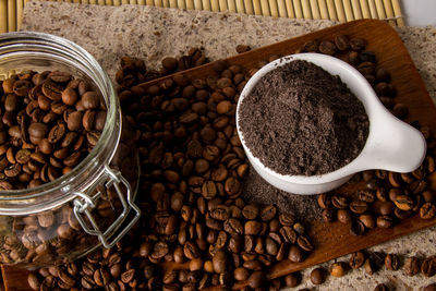 High angle view of coffee beans