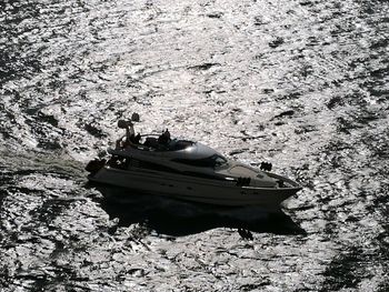 High angle view of boats in lake