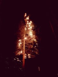 Low angle view of illuminated fire in the dark