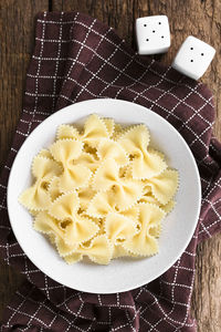 High angle view of pasta in plate on table