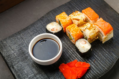 High angle view of food on table