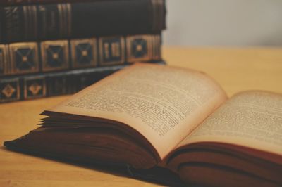 Close-up of book on table