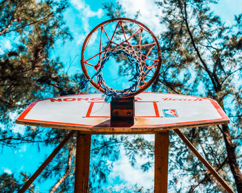 Low angle view of basketball hoop against sky