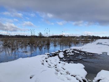 Scenic view of frozen lake against sky