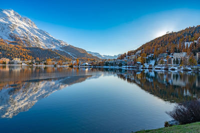 The town and lake of santk moritz in winter. engadin, switzerland.