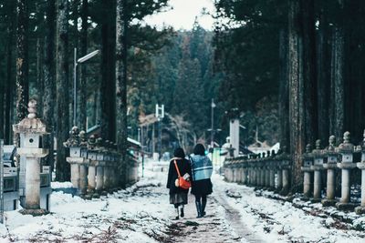 Women walking in park in winter