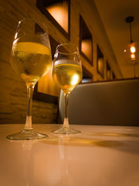 Refreshing white wine in restaurant 