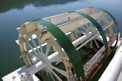 High angle view of abandoned boat in lake