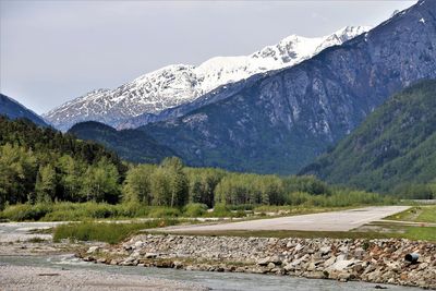 Scenic view of snowcapped mountains against sky