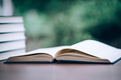 Close-up of open book on table