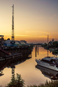 Scenic view of river against sky during sunset