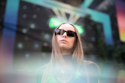 Portrait of woman wearing sunglasses