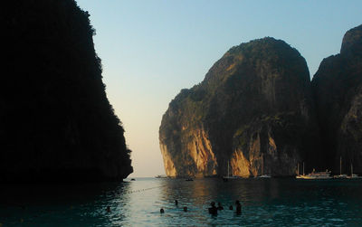 Scenic view of rock formations in sea