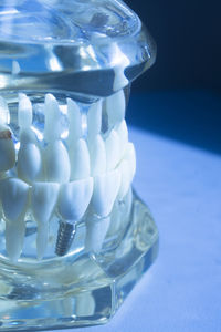 Close-up of ice cream on glass table