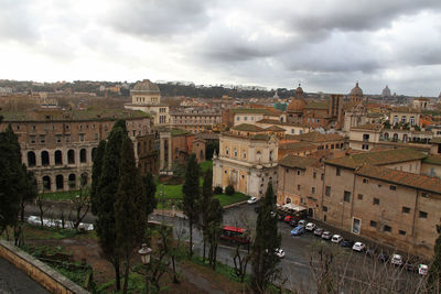 High angle shot of townscape against sky