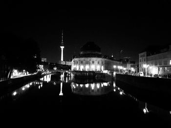 Reflection of illuminated buildings in water