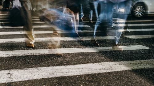 Blurred motion of car on road
