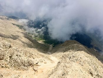 Panoramic view of volcanic landscape against sky