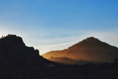 Scenic view of mountains against sky during sunset