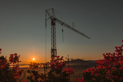 Low angle view of crane against clear sky during sunset
