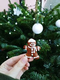 Close-up of hand holding christmas tree