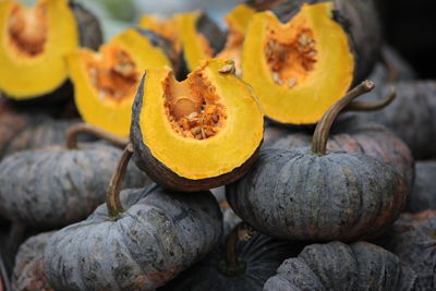 High angle view of pumpkins at market