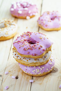 Close-up of donuts on table