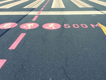 High angle view of road markings